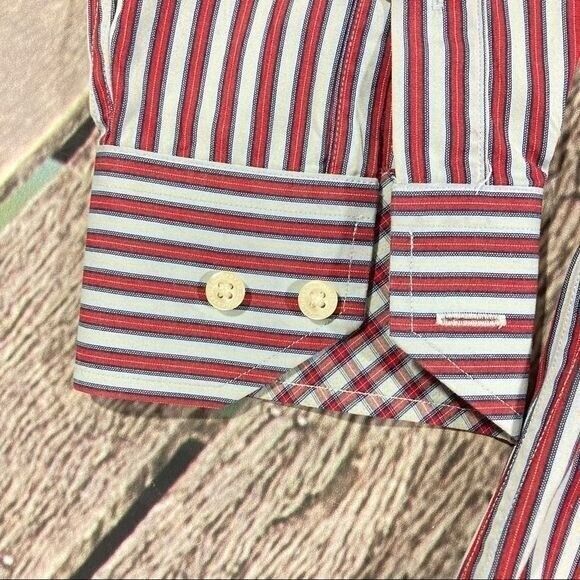 Taylorbyrd Shirt Men's Sz.L Red/Blue/Yellow‎ Striped Button Down Dressy Preppy - Picture 4 of 6